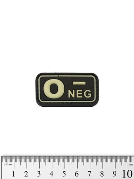 Шеврон Группа крови 0- PVC 5 см. Чёрный светящийся