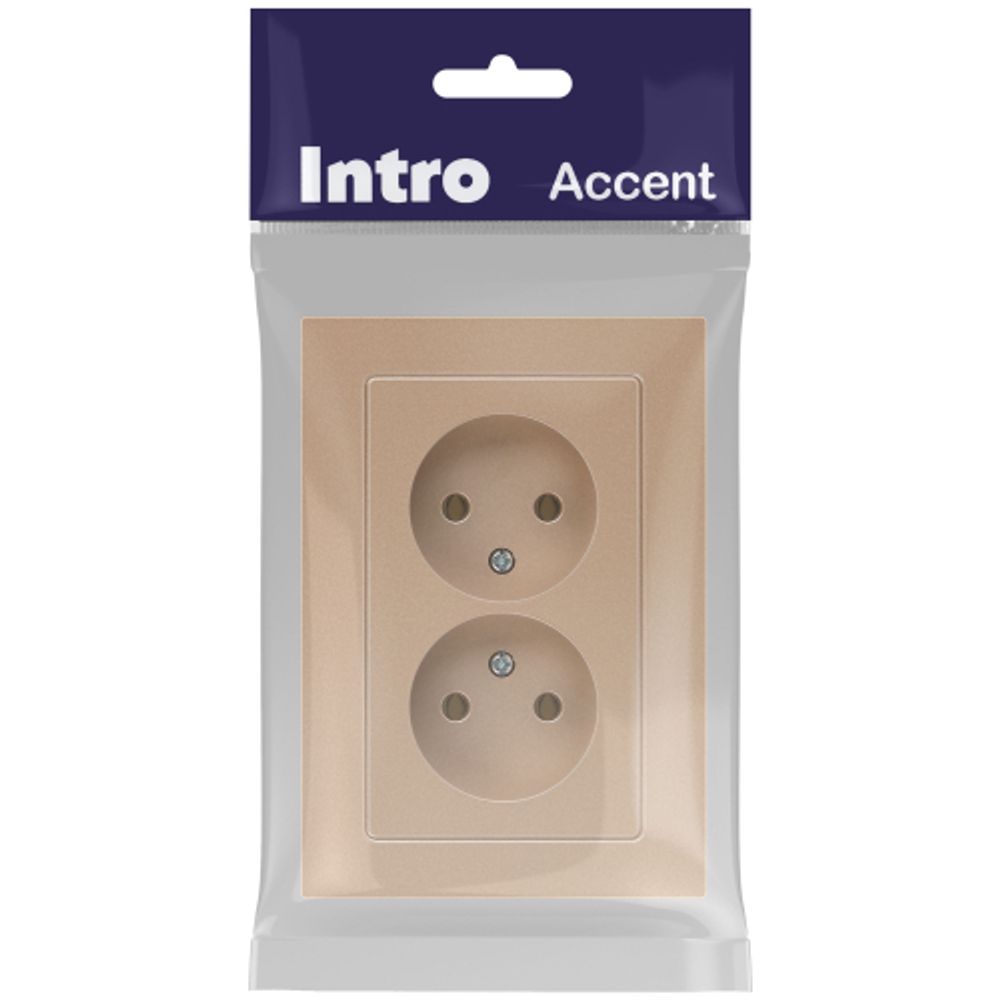 Розетка Intro Accent 6-204-04 двойная 2х2P 16А-250В IP20 СУ AL/CU шампань
