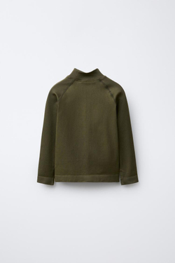 ZARA ФУТБОЛКА С ВЫСОКИМ ВОРОТНИКОМ, ХАКИ