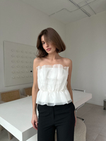 Блуза-топ из органзы с драпировкой молочный