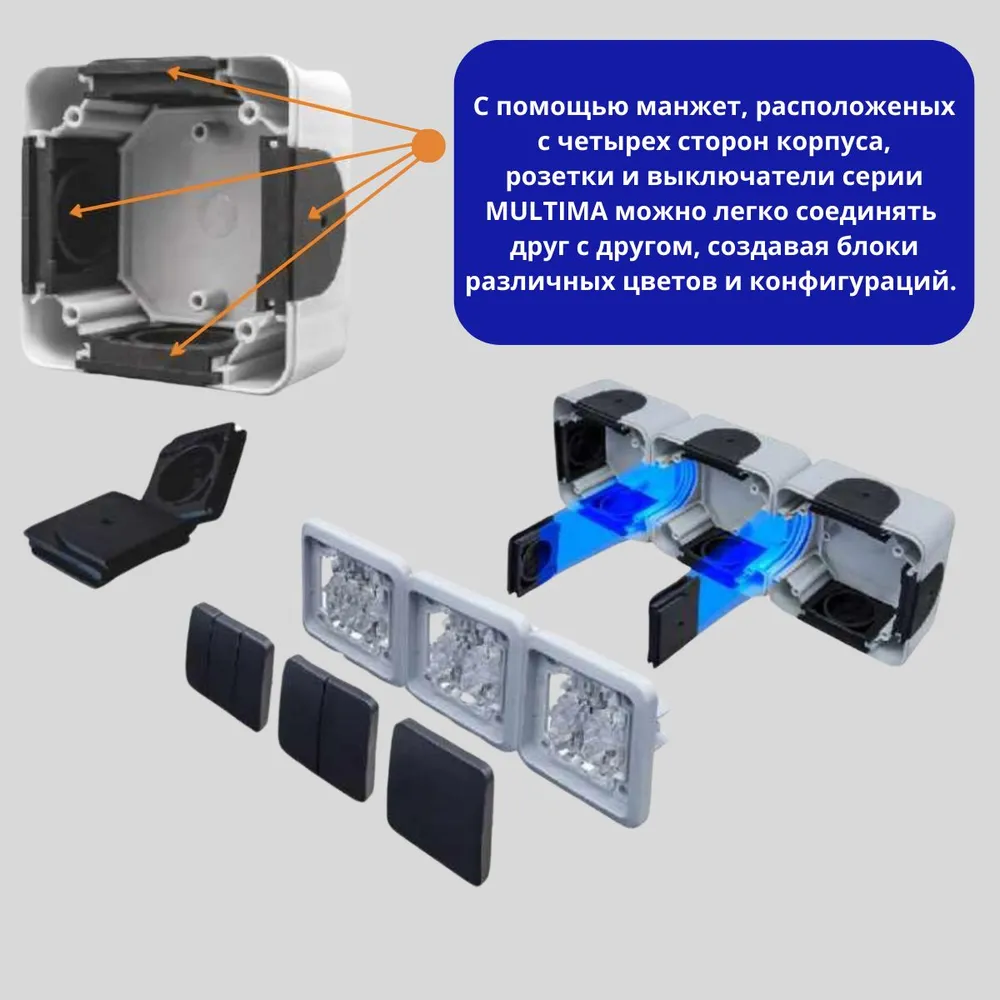 Выключатель NE-AD Multima двухклавишный с индикацией для открытой проводки