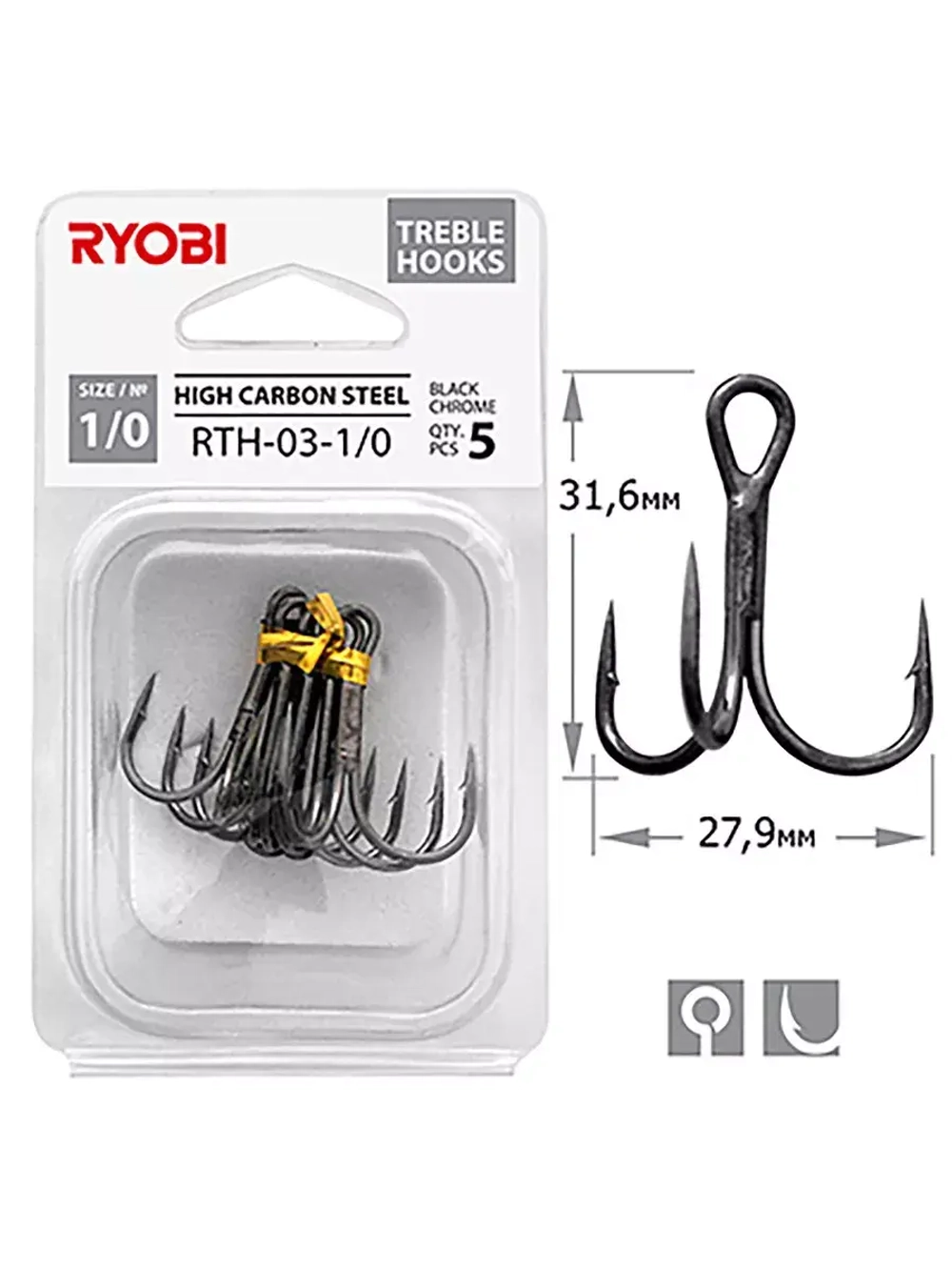 Крючок тройник рыболовный RYOBI RTH-03
