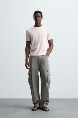 ZARA БАЗОВАЯ ПРИТАЛЕННАЯ ФУТБОЛКА SLIM FIT, БЛЕДНО-РОЗОВЫЙ