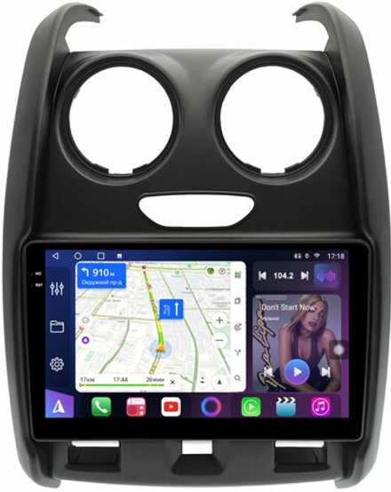 Магнитола для Renault Duster 1 2015-2020, Lada Largus 2021+ (мультируль/джойстик, рамка большая матовая) - FarCar BM9-7088TB монитор 9.5" QLED на Android 14, TS10, 4+32Гб, CarPlay, 4G SIM-слот