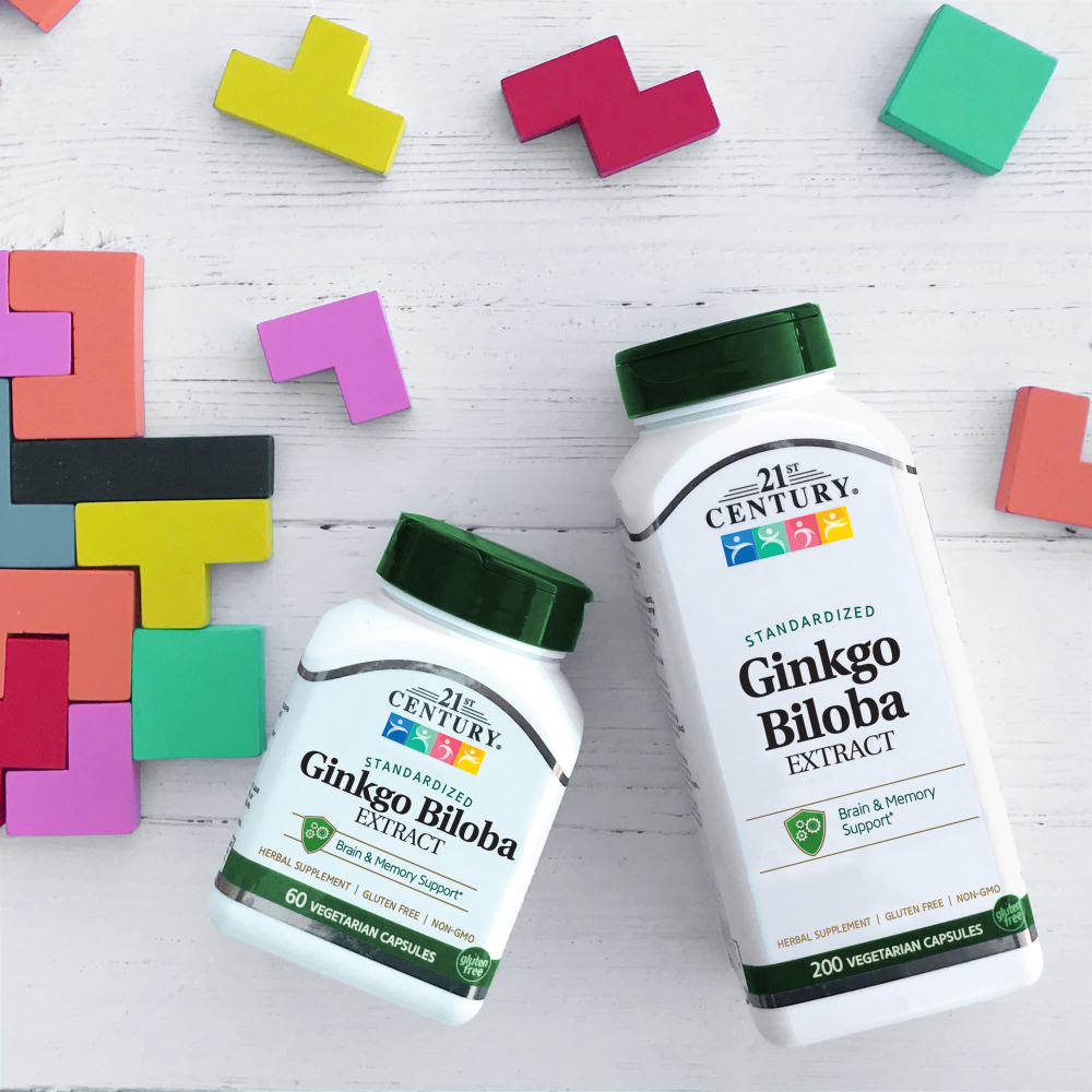 21st Century, Экстракт гинкго билоба, стандартизированный, 200 вегетарианских капсул (60 мг на капсулу)