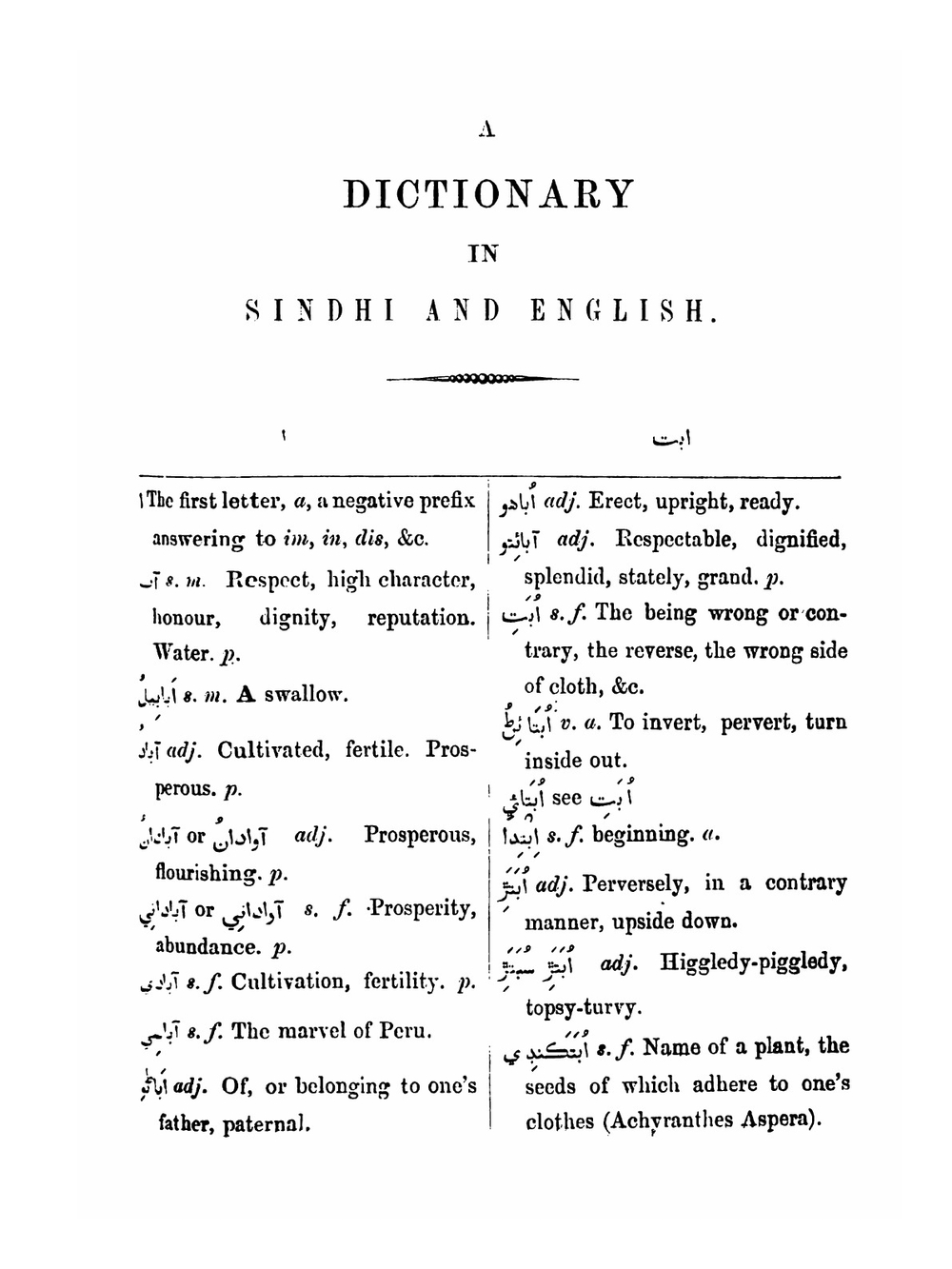 A Sindhi-English Dicitionary | George Shirt