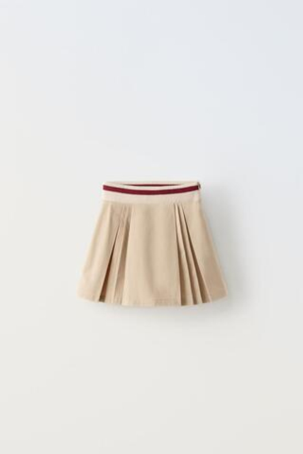 ZARA ЮБКА В РУБЧИК СО СКЛАДКАМИ, ПЕСОЧНЫЙ