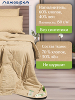 Одеяло ЛЕЖЕБОКА Лен и Хлопок в льняной ткани 200х220, легкое, 5654-220-1-пл