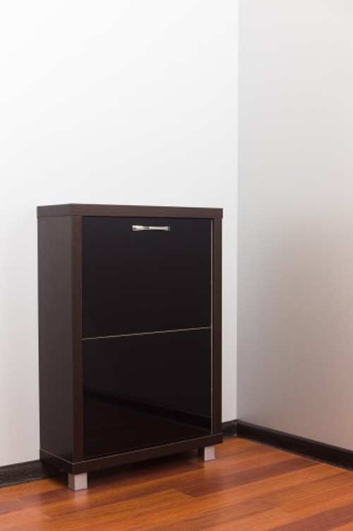 Обувница в прихожую компактная для обуви Люкс 2 черное стекло венге