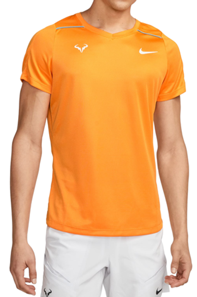 Футболка мужская теннисная Nike Court Dri-Fit Rafa Challenger Top - vivid orange/baltic blue/white