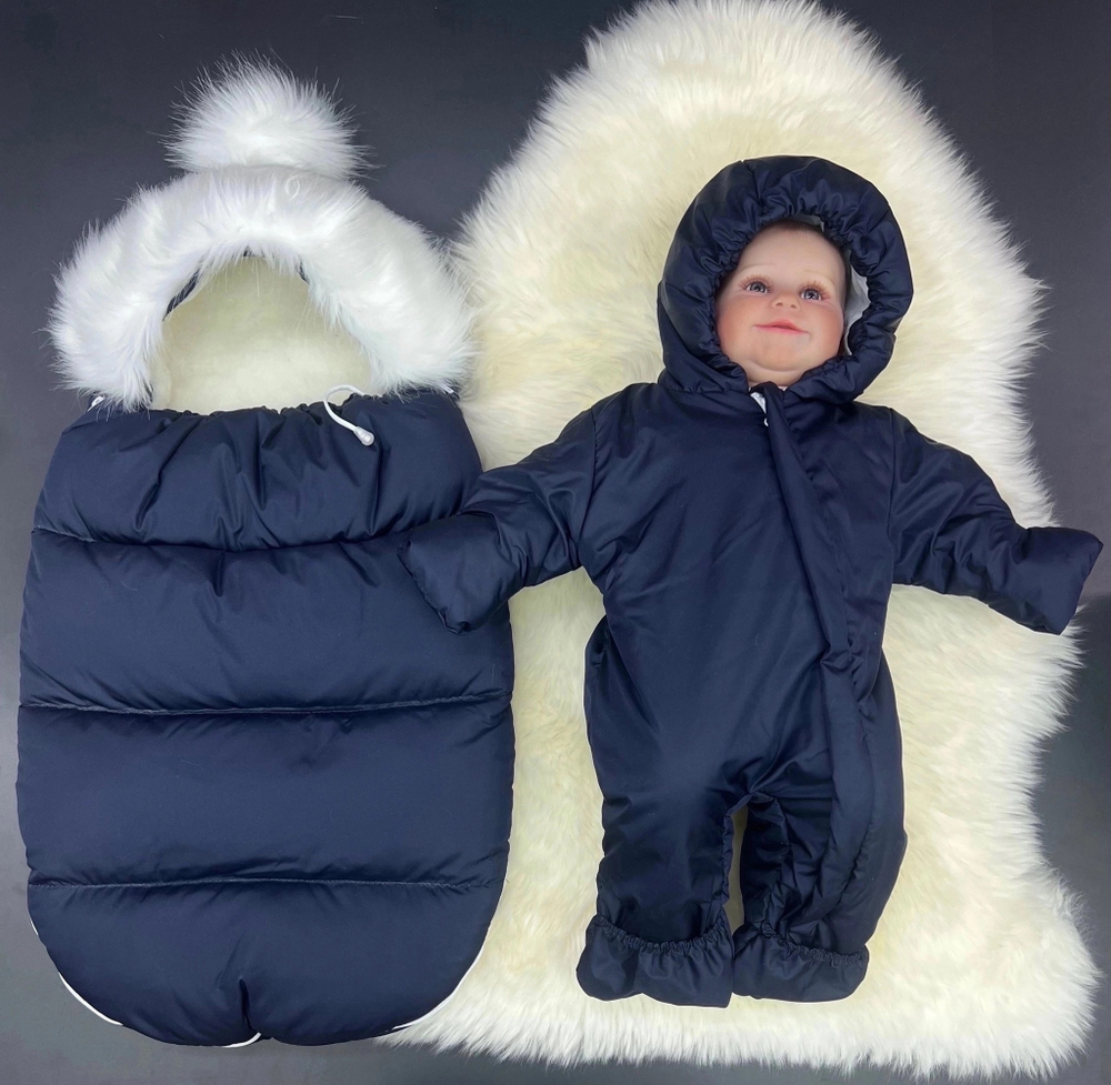 Утепленный конверт на выписку + комбинезон "Kids overall" (Цвет: Белый)