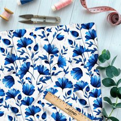 Ткань дюспо васильки в стиле гжель