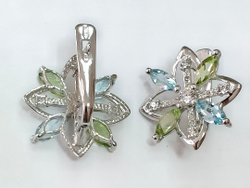 Ювелирные серьги из серебра 925 пробы,хризолит,топаз,фианиты