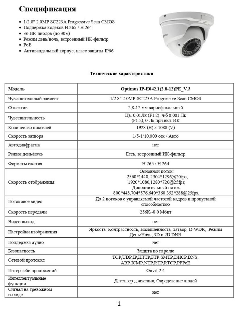Видеокамера Optimus IP-E042.1(2.8-12)PE_V.3