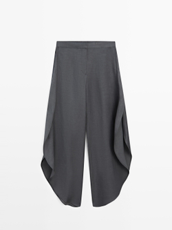 Massimo Dutti Брюки из смесовой льняной ткани с разрезами, антрацитово-серый