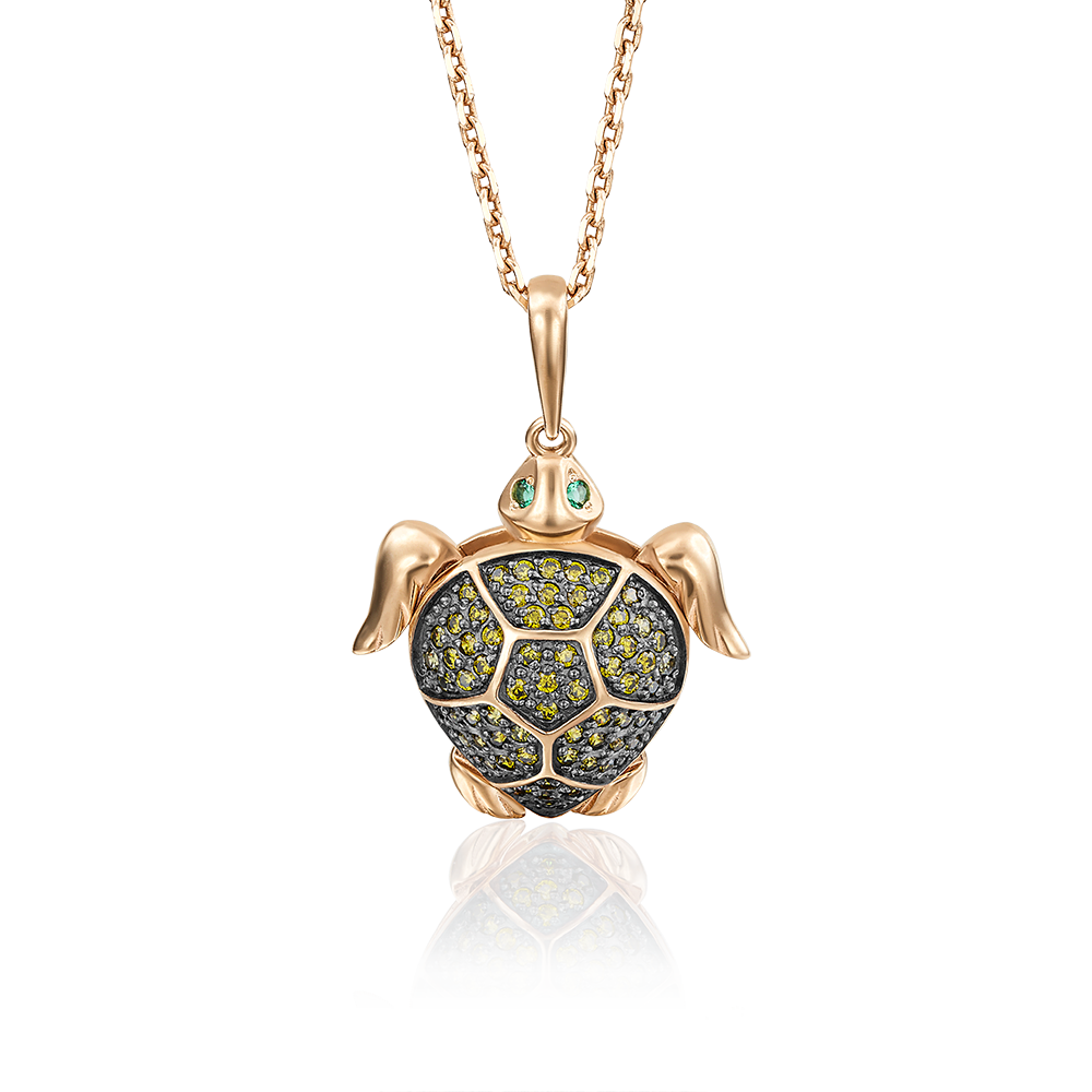 Подвеска «Черепаха» из красного золота с фианитами
