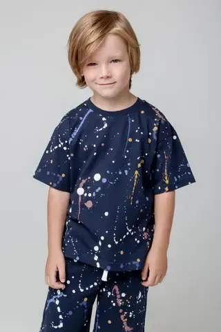 фуфайка  для мальчика  КР 302006/индиго,космические брызги