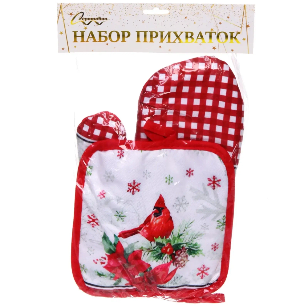 Прихватка в наборе с прихваткой-варежкой «Miracle», зимняя птица, 25,5*17 см, 17*17 см