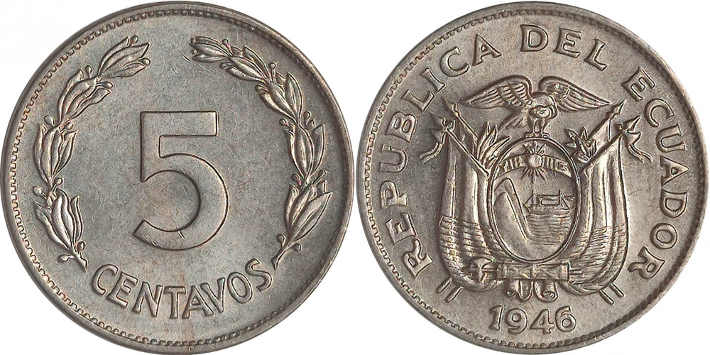 Эквадор 5 сентаво, 1946 Герб XF