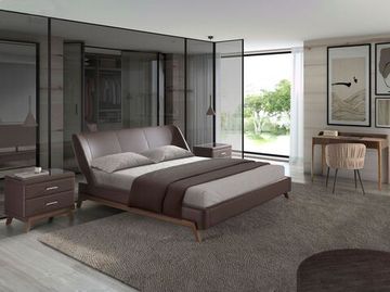 Прикроватная тумбочка 7162/GNS576 из ореха, коричневой экокожи и черного стекла