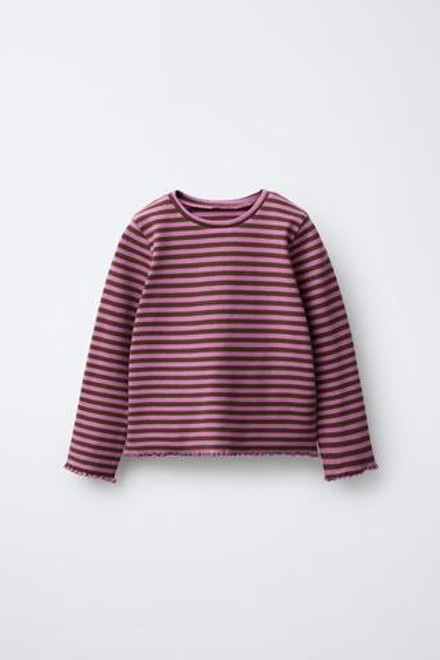 ZARA ФУТБОЛКА ИЗ ТКАНИ В ПОЛОСКУ, РОЗОВЫЙ