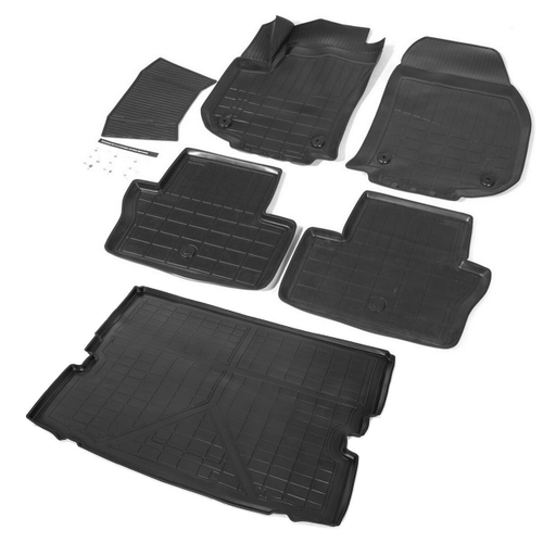 Коврики в салон и багажник автомобиля (комплект) Rival для Opel Zafira B компактвэн 2005-2008/Zafira B рестайлинг компактвэн (Family) 2008-2014, полиуретан, с крепежом, 6 частей, K14207004-1