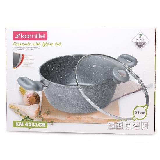 Кастрюля из алюминия с серым мраморным покрытием Kamille КМ-4281GR