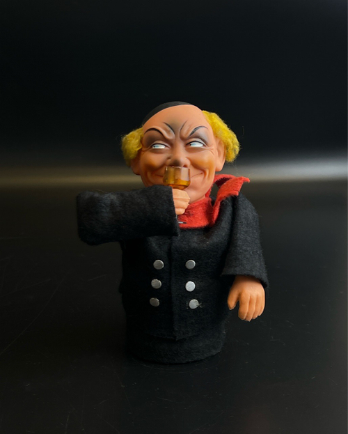 Игрушка клоун пьяница с бокалом. Резина, ткань, ручная роспись ГДР
