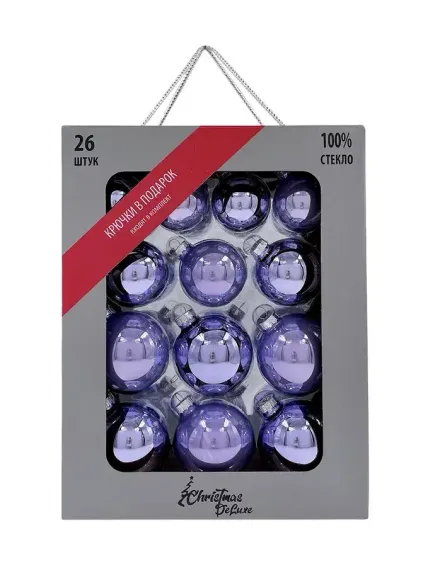 Набор стеклянных шаров Мишель 26 шт., лиловый, Christmas DeLuxe (86456)
