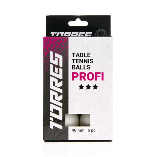 Мяч для наст. тенниса TORRES Profi 3*, диам. 40+мм, упак. 6 шт