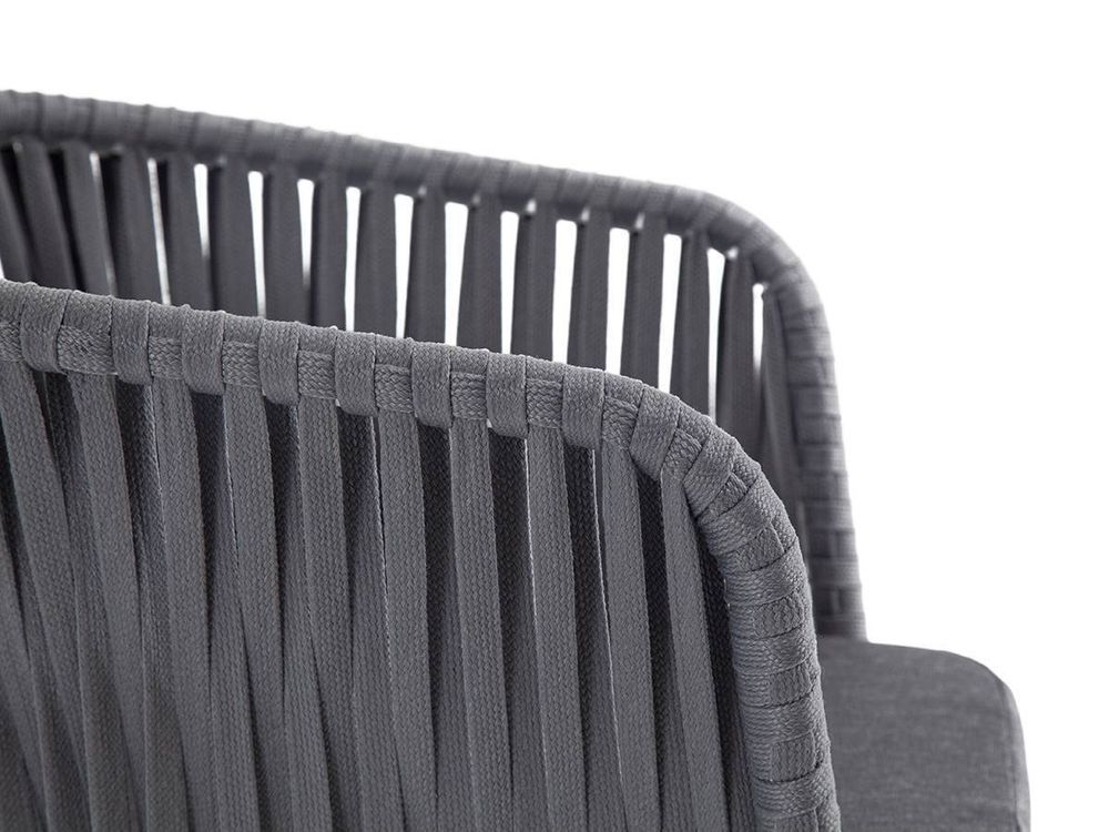 "Бордо" стул плетеный из роупа, каркас алюминий белый шагрень, роуп серый 15мм, ткань серая