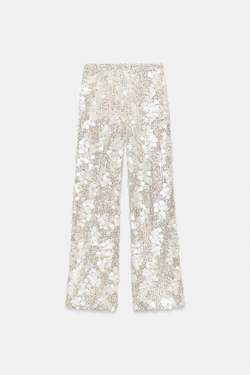 ZARA ЛЕГКИЕ БРЮКИ С ПАЙЕТКАМИ, СЕРЕБРИСТЫЙ