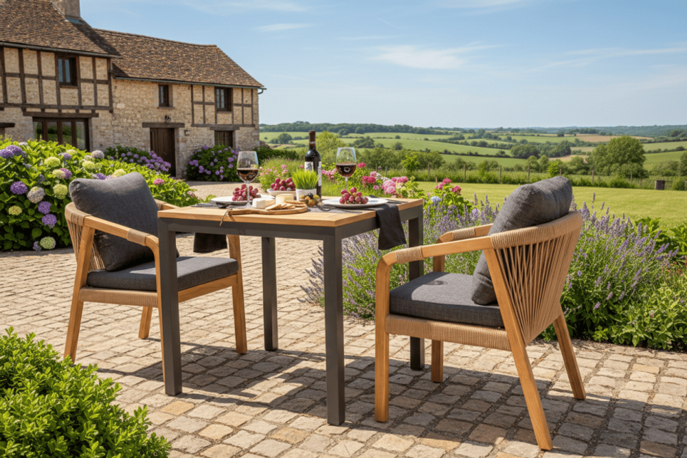 Стол обеденный Ideal Patio ТЕЛЛА алюминий, тик 80x80 см (4 ножки)