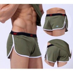 Мужские шорты спортивные в сеточку хаки с черной резинкой WangJiang 6