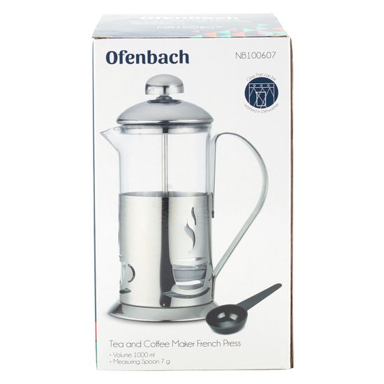 Френч-пресс 1000 мл. с мерной ложкой Ofenbach NB100607 (стекло, нержавеющая сталь)