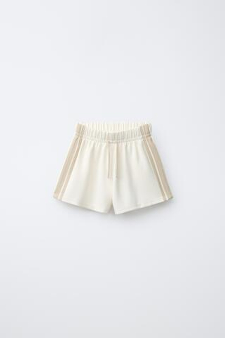 ZARA ШОРТЫ С КОНТРАСТНЫМИ ЛАМПАСАМИ, ЭКРЮ