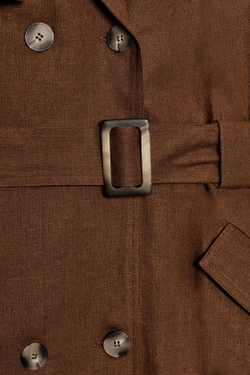 ZARA КОРОТКОЕ ПЛАТЬЕ ИЗ ЛЬНА С ПОЯСОМ, СВЕТЛО-КОРИЧНЕВЫЙ