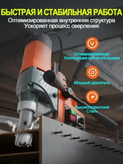 Магнитный сверлильный станок, промышленный класс, 1400 Вт, 810 об/мин, диаметр сверления 1,6 дюйма