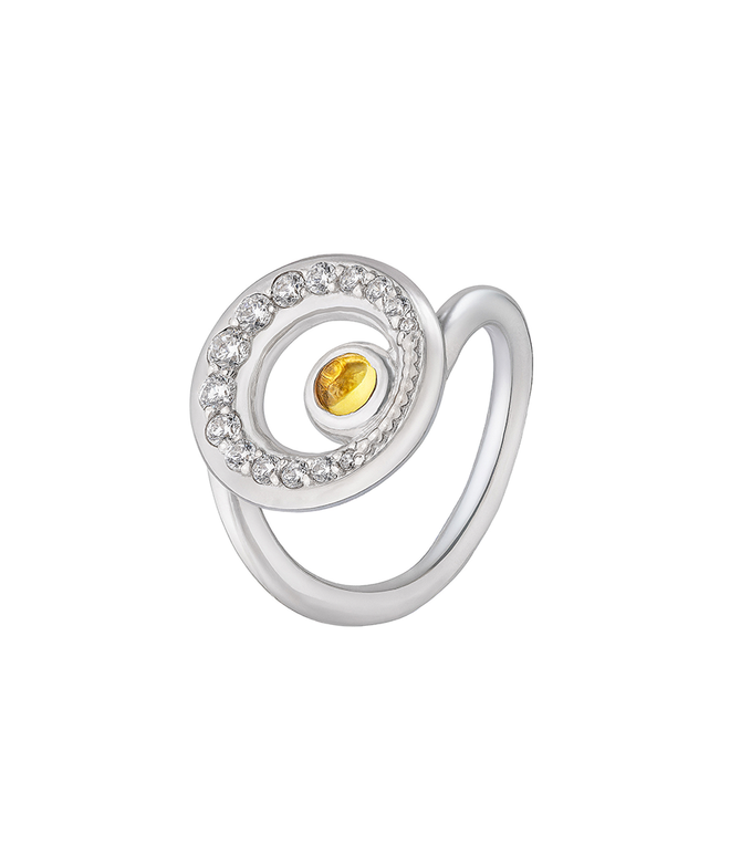 Кольцо из серебра со вставками из цитрина и бесцветных фианитов