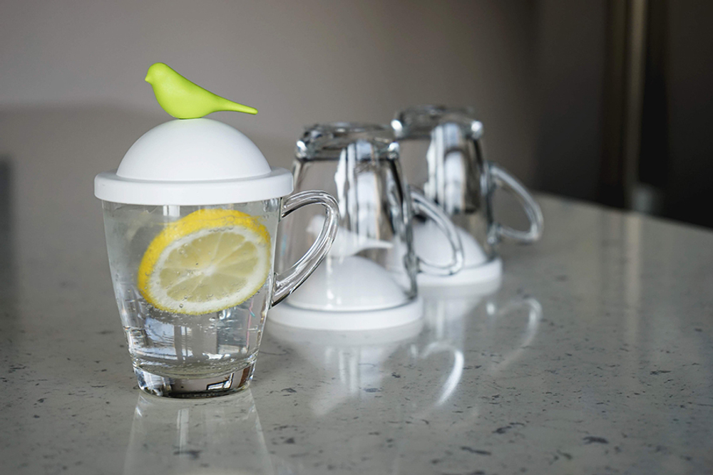 Чашка с крышкой Qualy Sparrow белая с зеленым