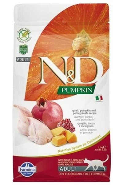 Сухой беззерновой корм N&D PUMPKIN для взрослых кошек с перепелкой и тыквой 1,5кг