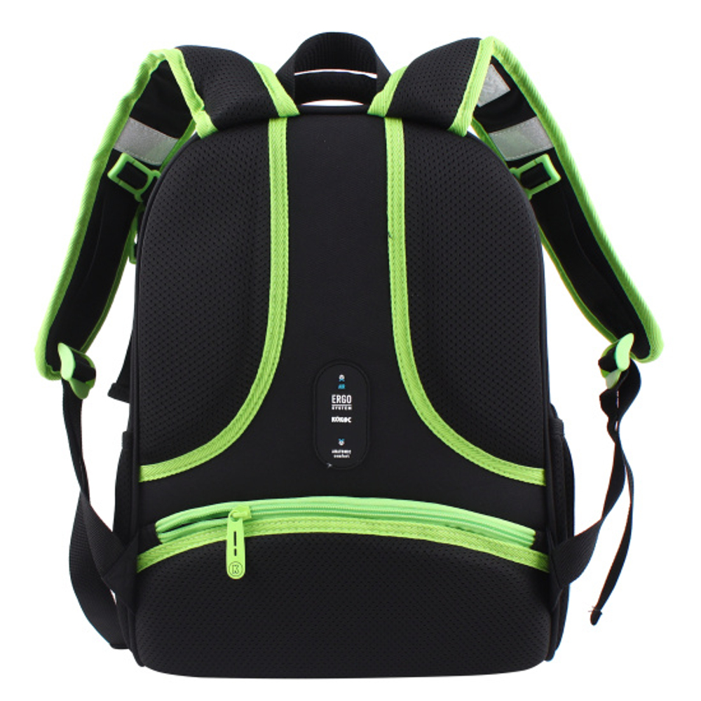 Ранец, спинка эргономичная, 2 отделения, 39*29*16 см, First, Зеленая машина, КОКОС, 240460