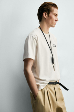 ZARA ФУТБОЛКА С ВЫШИТЫМИ НАДПИСЯМИ, БЕЛЫЙ