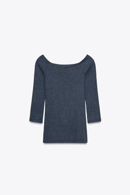 ZARA ФУТБОЛКА С ВЫРЕЗОМ «ЛОДОЧКА», СИНИЙ