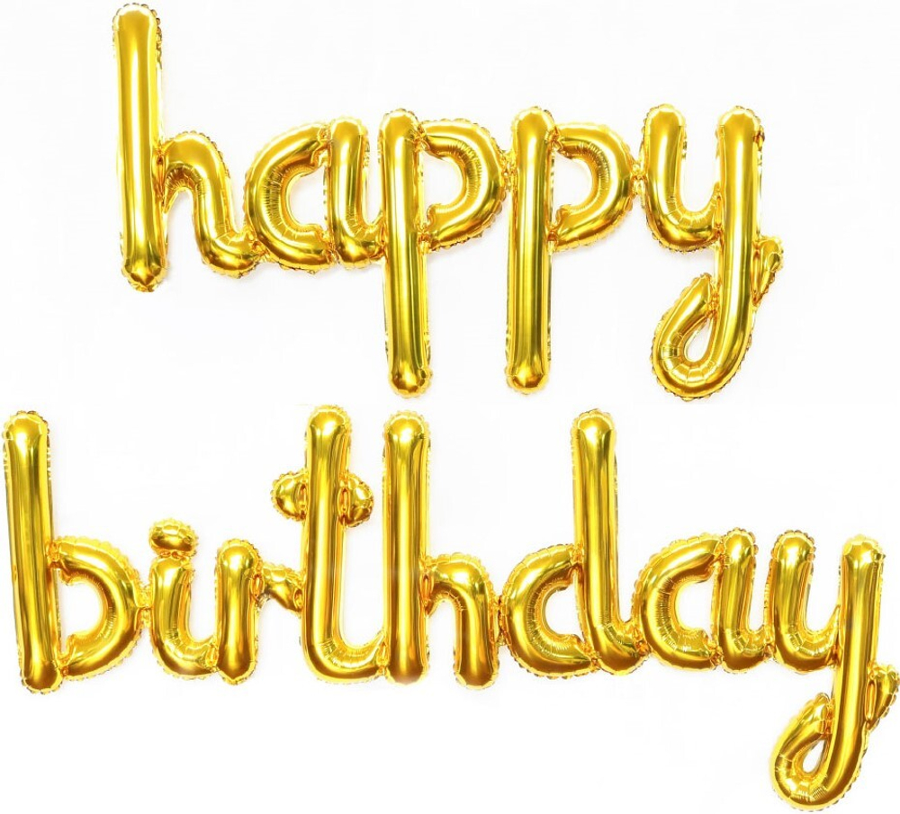 Набор шаров (17''/43 см) Мини-надпись Happy Birthday Золото курсив
