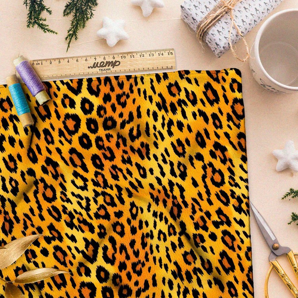 Ткань премиум сатин звериный леопардовый принт