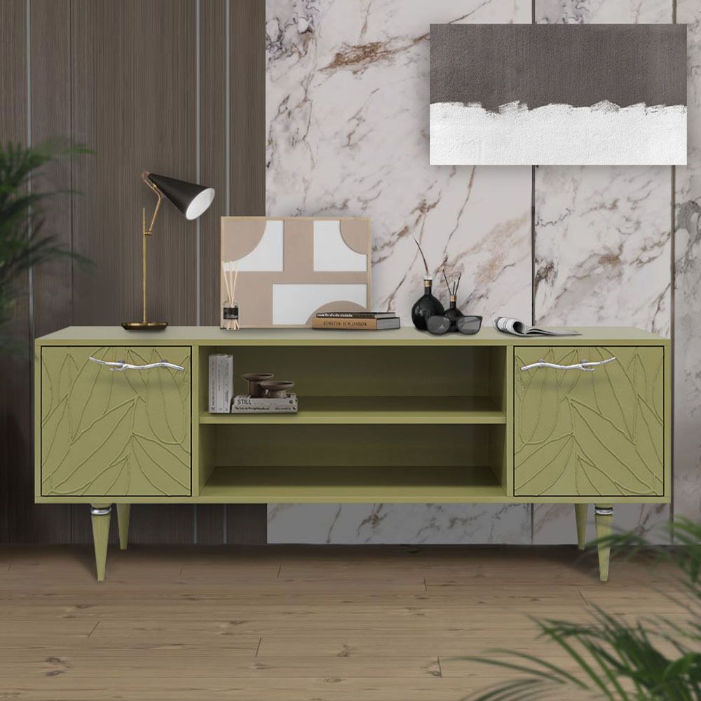 Тумба под ТВ Арт Колор leaves 155см Классик Сильвер Зеленая олива