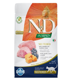 Фармина N/D беззерновой для стерилизованных кошек (Ягненок, Тыква, Черника) 1,5кг.