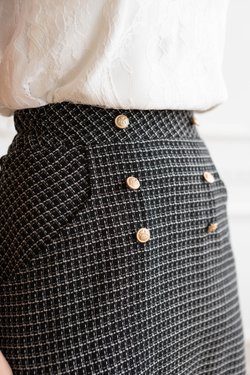 Юбка трапеция в черно-белую клетку из шерсти