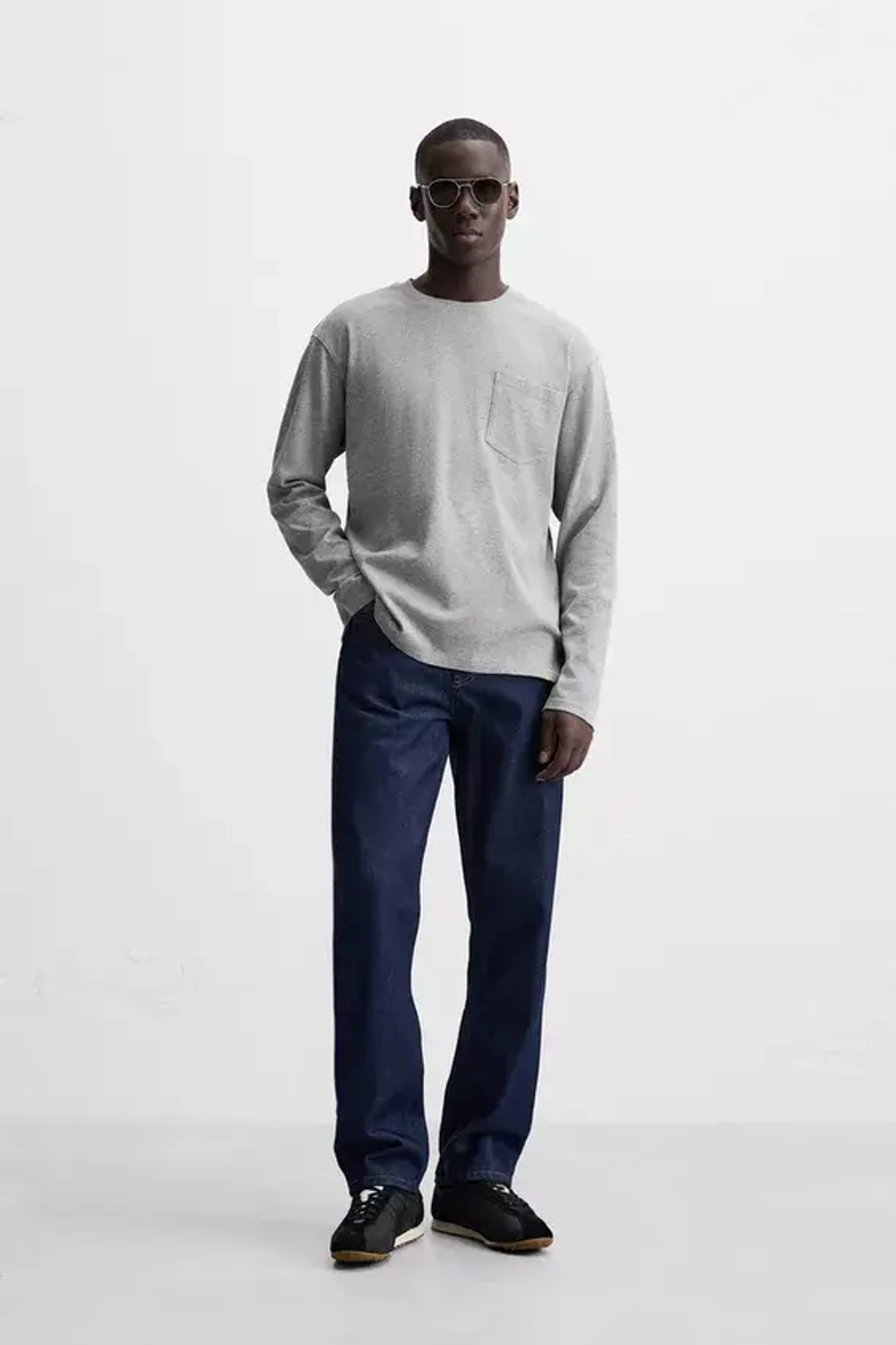 ZARA ФУТБОЛКА С КАРМАНОМ, СЕРЫЙ С МЕЛАНЖЕВЫМ ЭФФЕКТОМ